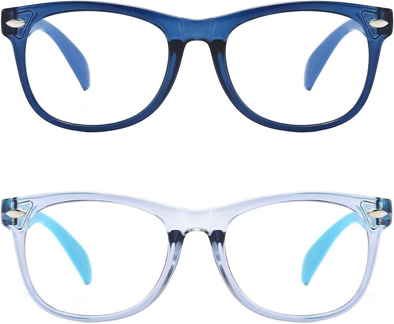 FANNYGO Store 2 Pack kids Blue Light Blocking Glasses For Girls And Boys Computer Blue Light Blocking Glasses For Age 3-11 (Dark blue + Light blue) - Image 3